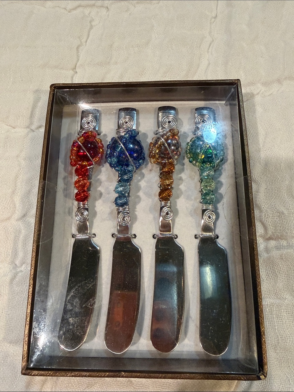 Decorative Beaded Handle Cheese Spreaders - Assorted Colors (Set of 4)